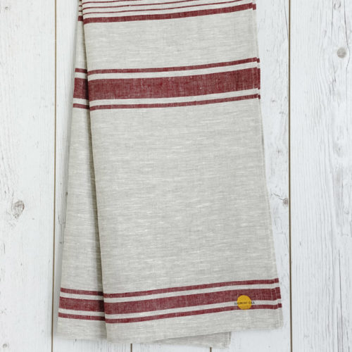 Linen bath towel in cherry striped